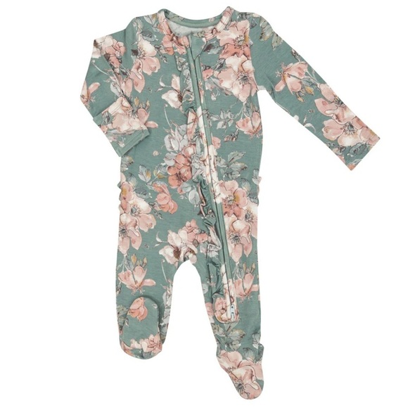 Angel Dear Other - Angel Dear Woodrose Floral Two-Way Ruffle Zipper Footie